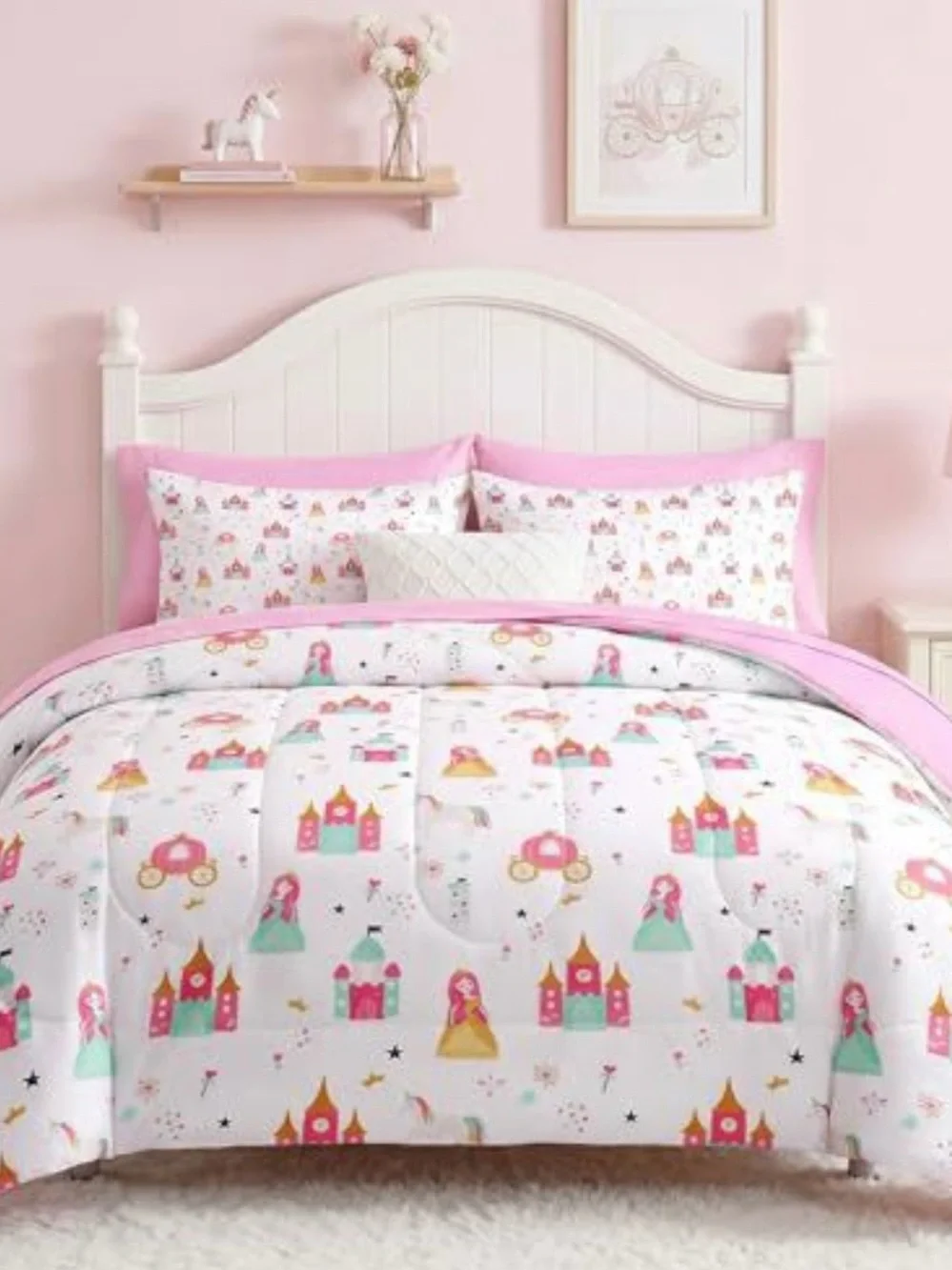 Kids Princess Castle Comforter Set - Pink